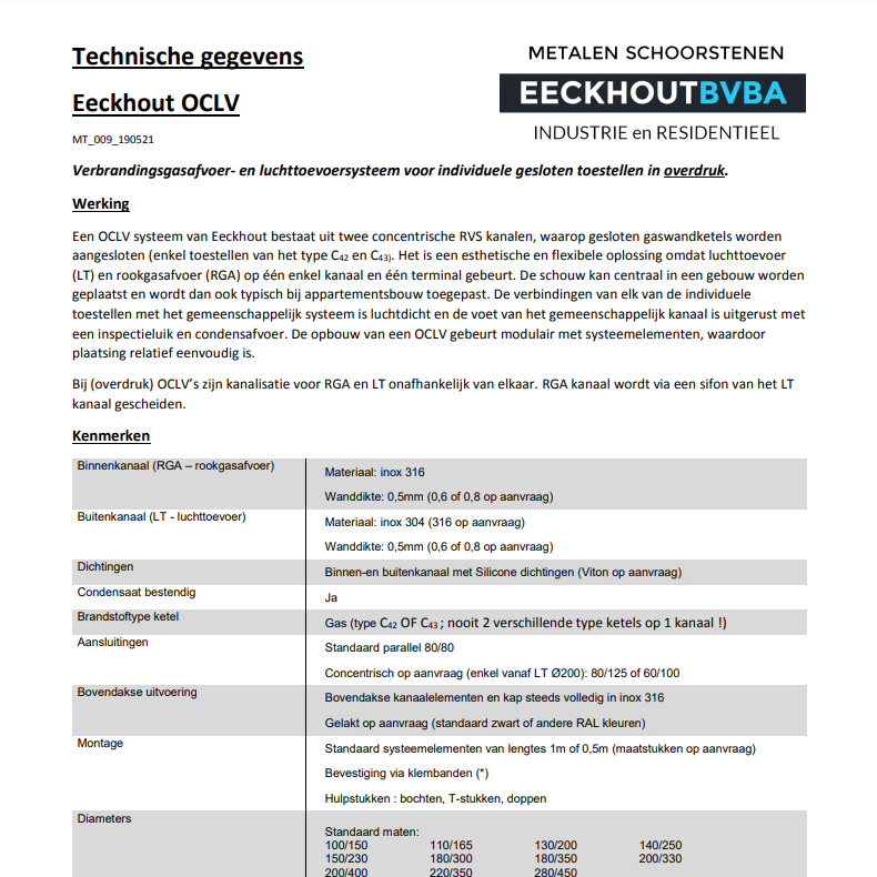 Technische gegevens en montage instructies CLV (overdruk)