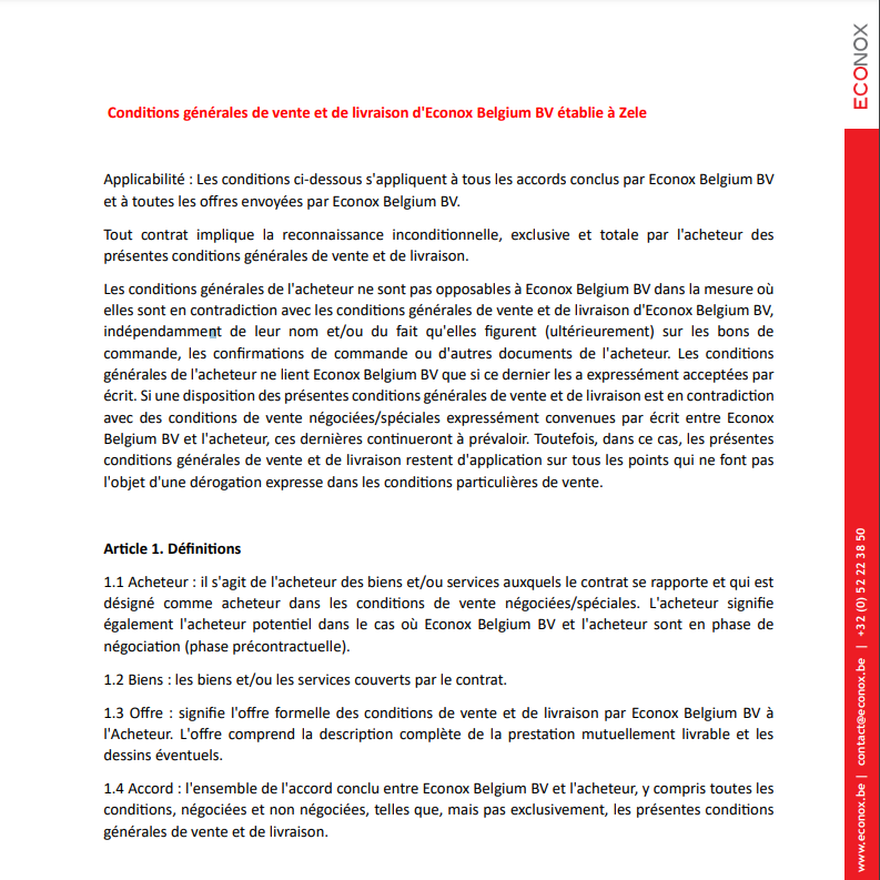Conditions générales de vente et de livraison