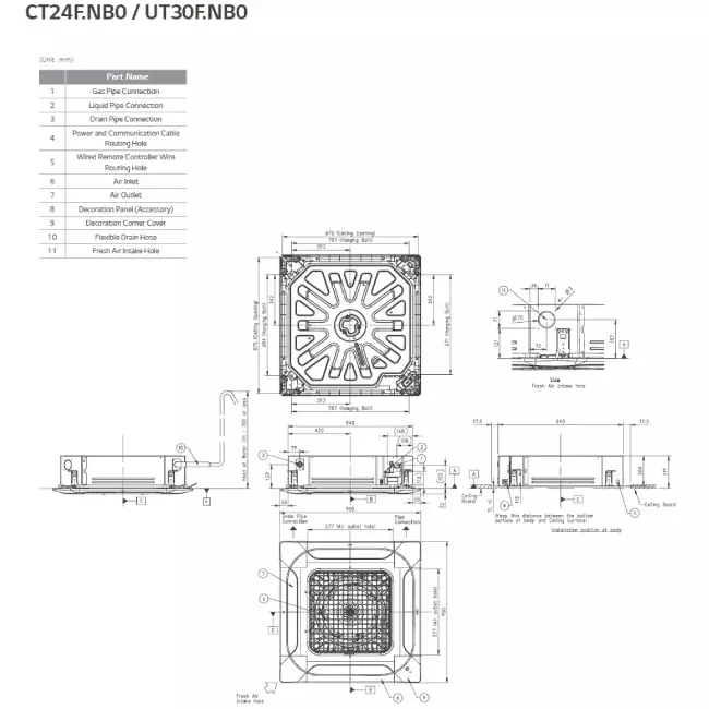 LG Cassette airco met afdekplaat CT24F-Compact R32 6,8 kW set