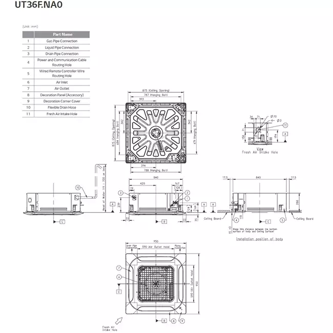LG Climatiseur à cassette avec plaque de recouvrement UT48F-S R32 13.4 kW set