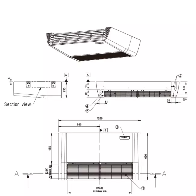 Climatiseur Inverter LG monté au plafond UV18F-S R32 5.0 kW set