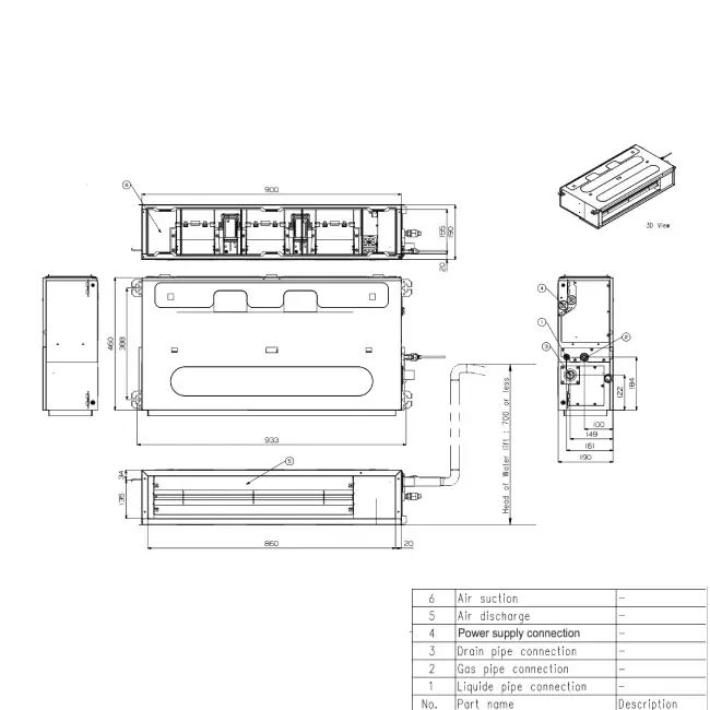 LG mid static kanaal airco binnenunit + afstandsbediening CM18F R32 5,0 kW