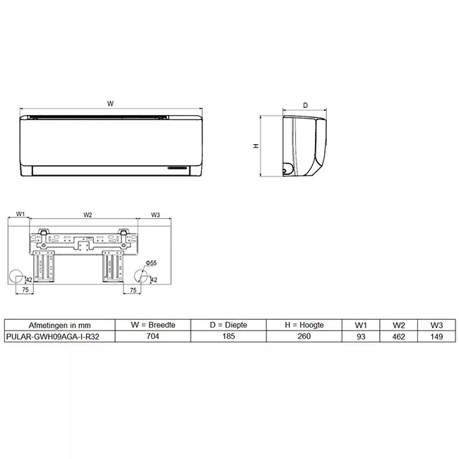 Tosot PULAR by GREE unité intérieure de climatisation R32 2.5-2.8 kW