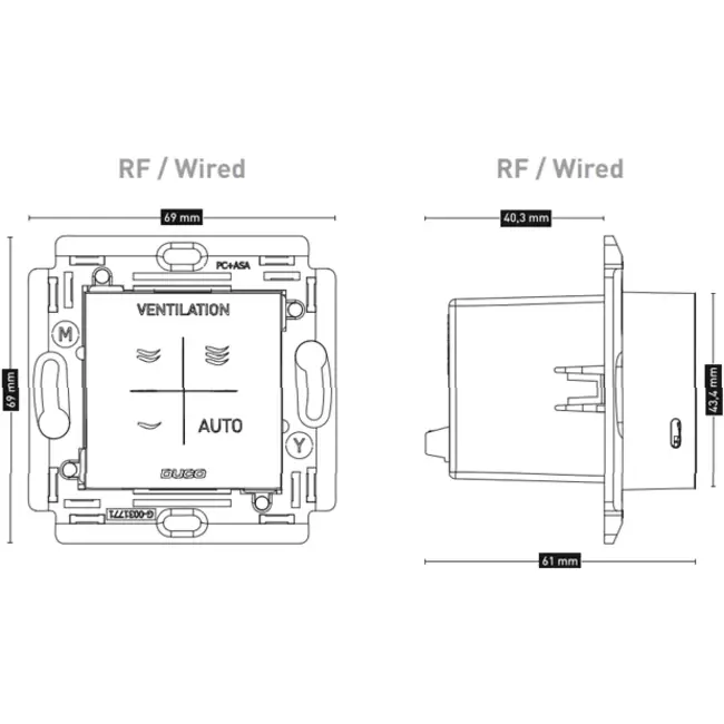 Duco bedieningsschakelaar RF/Wired zwart