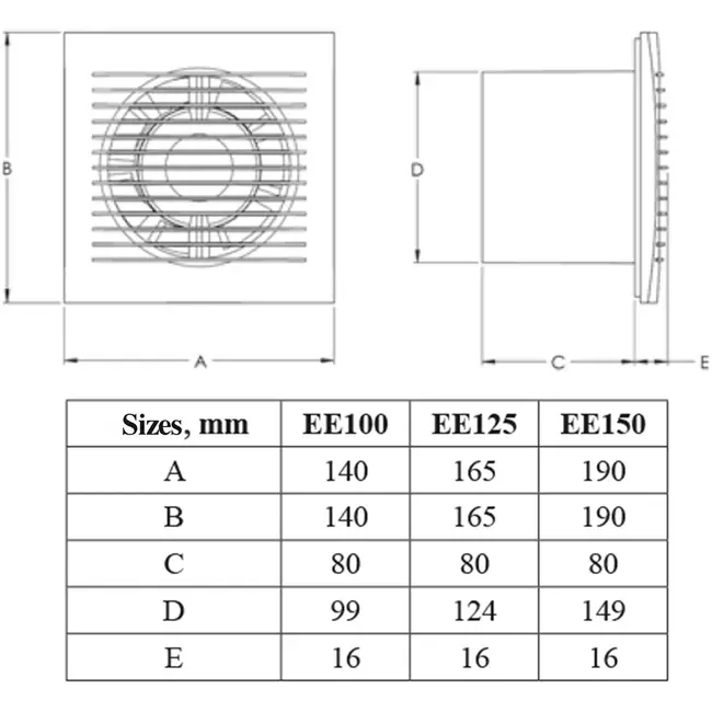 Badkamer ventilator Ø 150 mm Wit met timer en vochtsensor - EE150HT