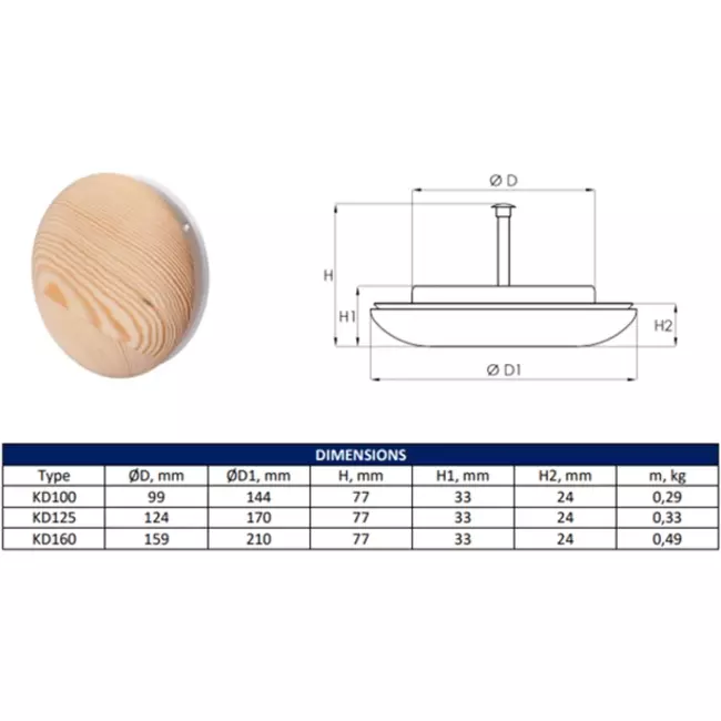 Houten ventilatie ventielen rond Ø125mm (KD125)