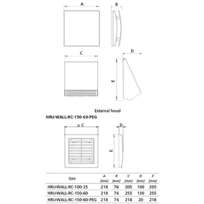 WTW décentralisé HRU wall Ø100 avec télécommande - 25 m³/h - HRU-WALL-RC-100-25-PEG