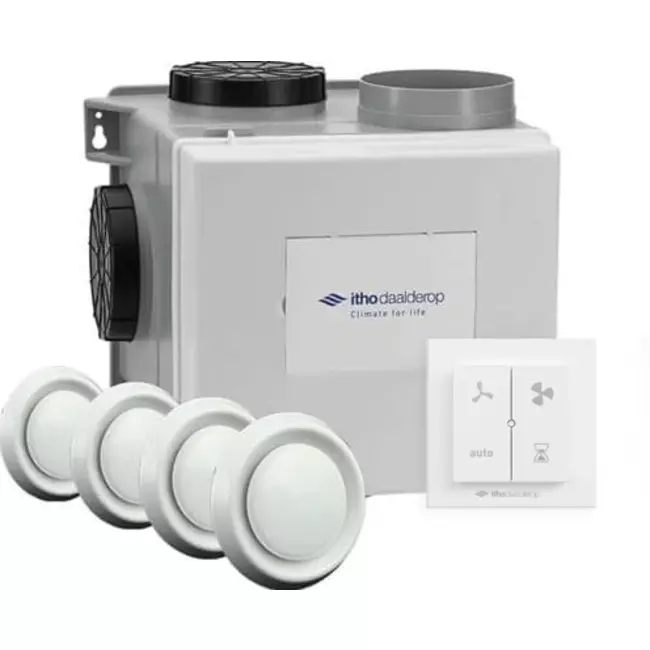 Itho Daalderop CVE-S ECO Pakket SP 325 m³/h + vochtsensor + RFT-N Auto bediening + 4 ventielen - perilex stekker