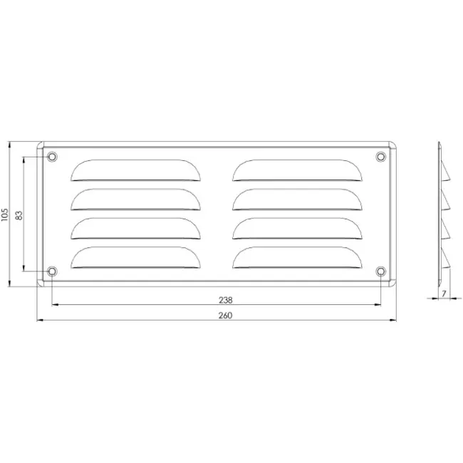 Metalen rechthoekige sleuf rooster 260x105 wit - MR26105