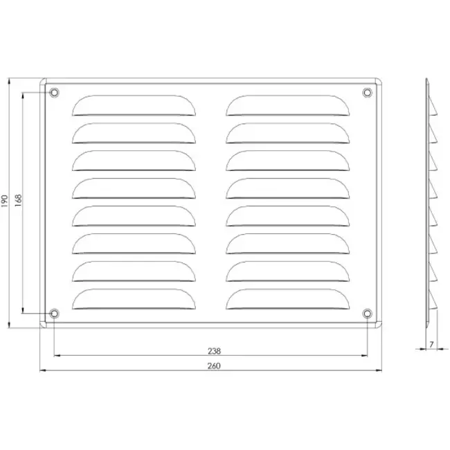 Metalen rechthoekige sleuf rooster 260x190 wit - MR2619