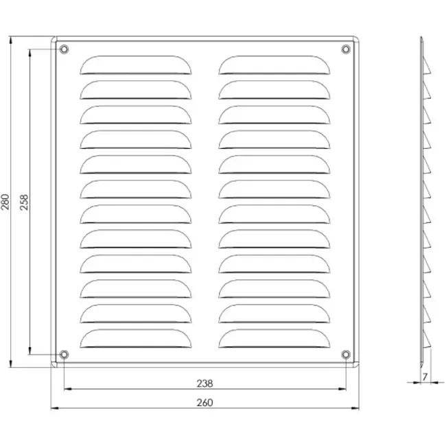 Metalen rechthoekige sleuf rooster 260x280 wit - MR2628