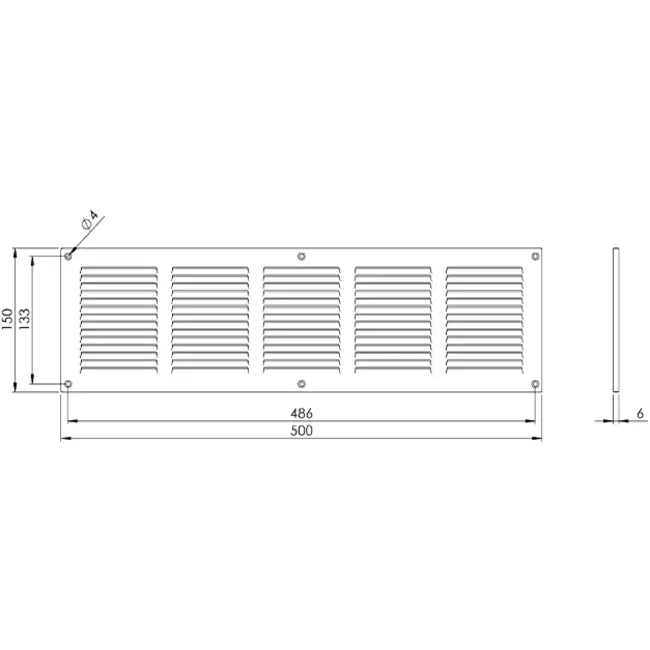 Metalen rooster 500x150mm wit - MR5015