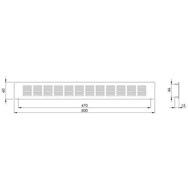 Plintrooster aluminium - zilver L=500mm x H=60mm -RA650S