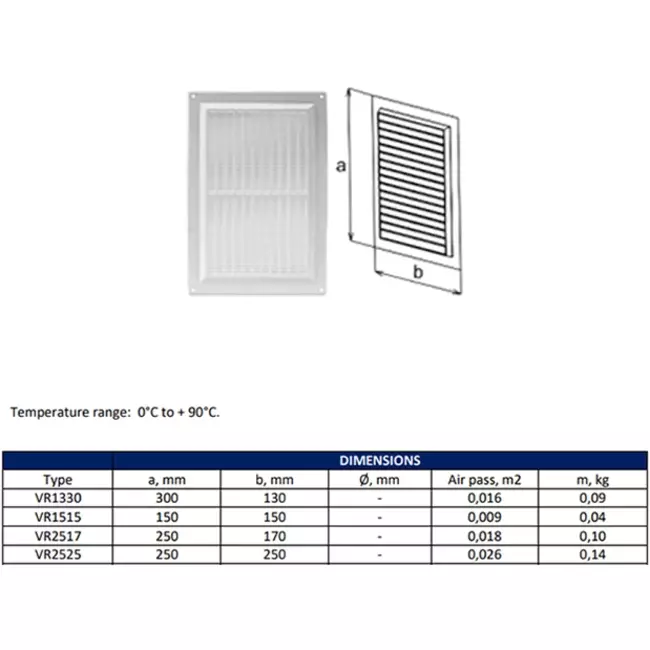 Ventilatierooster rechthoekig met grill 250x170 wit  - VR2517