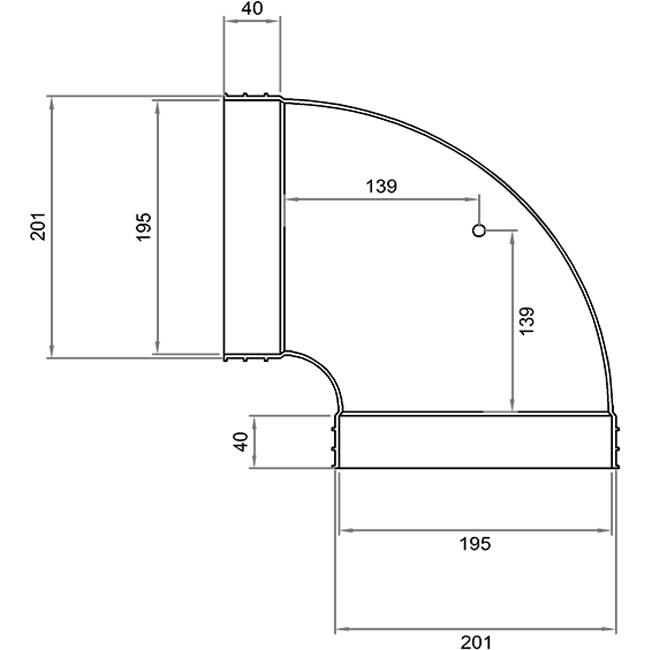 Wavin Ventiza bocht 90 graden PVC ovaal 195x80 mm horizontaal M/M