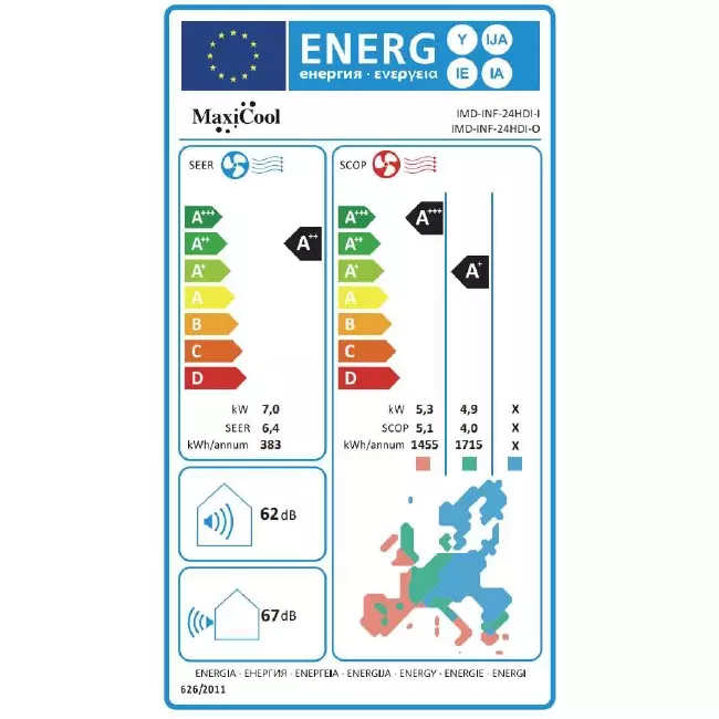 MaxiCool INFINI 7 kW R32 Inverter airco 24HDI met WIFI set