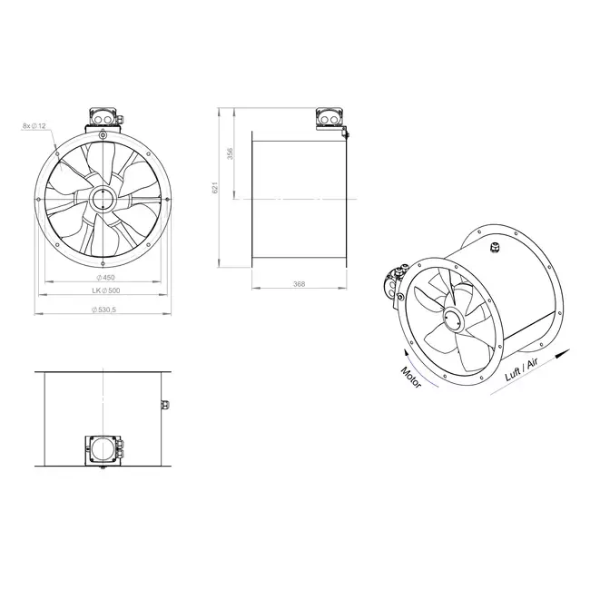 Axiaal 450 mm kanaalventilator - AL 450 D4 01 CFG