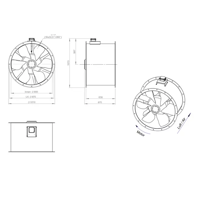 Ventilateur axial de 900 mm pour gaz de combustion F300- AL 900 D4 F3 02 CFG