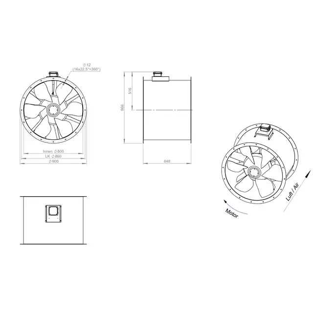 Axiaal 800 mm kanaalventilator rookgas F300- AL 800 D6 F3 01 CFG