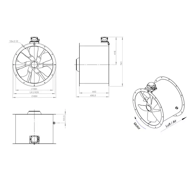 Axiaal 560 mm kanaalventilator - AL 560 D4 04 CFG