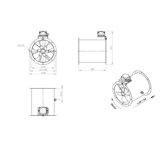 Ventilateur axial de 315 mm - AL 315 D4 01 CFG
