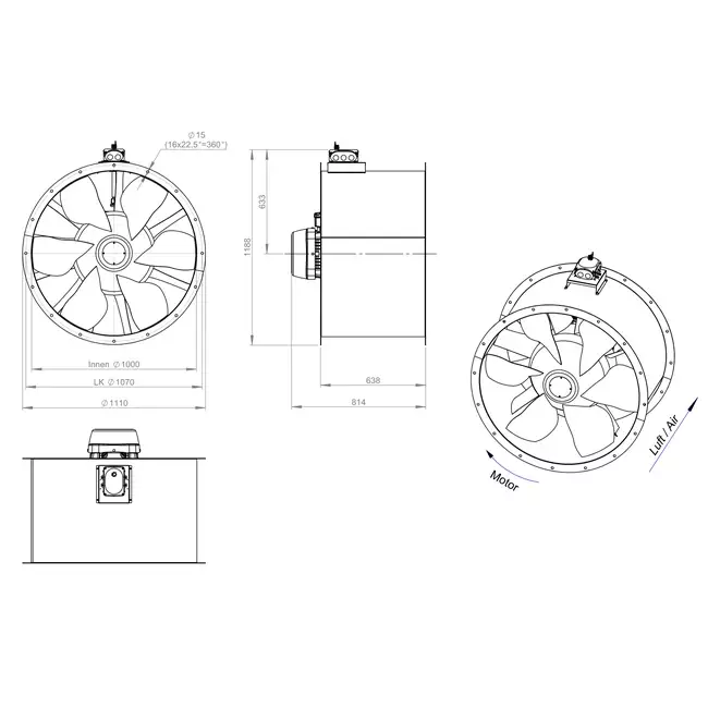 Axiaal 1000 mm kanaalventilator - AL 1000 D4 01 CFG