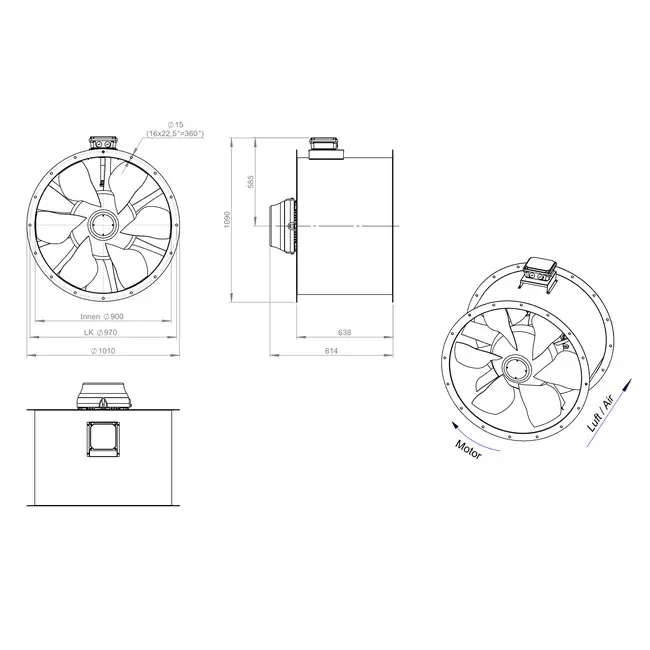 Ventilateur axial de 900 mm pour gaz de combustion F400 - AL 900 D4 F4 05 CFG