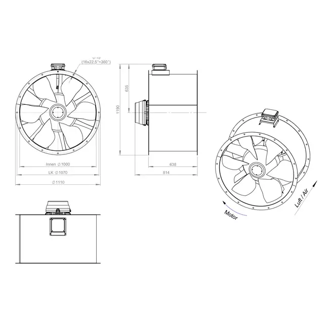 Axiaal 1000 mm kanaalventilator rookgas F400 - AL 1000 D4 F4 02 CFG