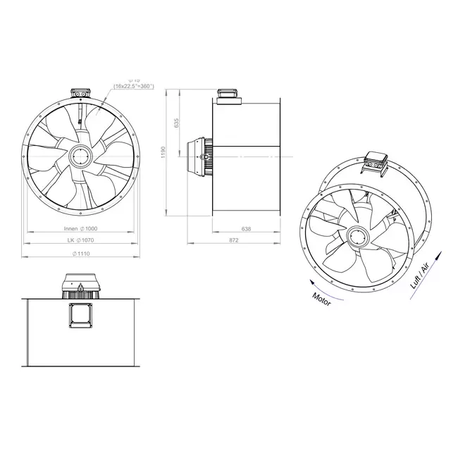 Ventilateur axial de 1000 mm pour gaz de combustion F400 - AL 1000 D4 F4 04 CFG