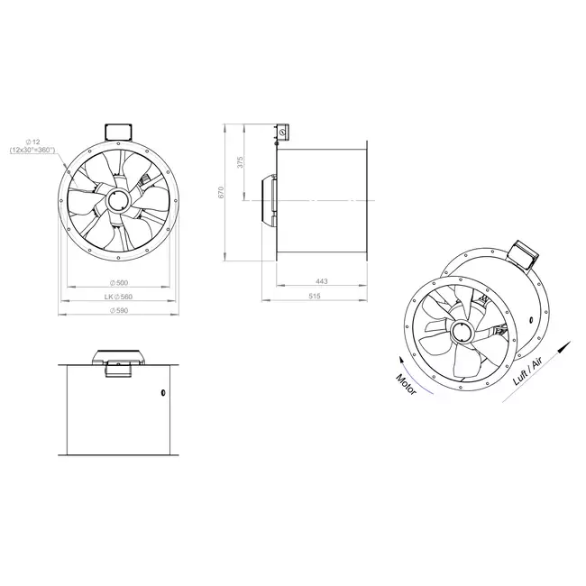 Axiaal  500 mm kanaalventilator rookgas F300- AL 500 D42U F3 01 CFG