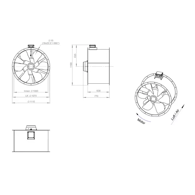 Ventilateur axial 1000 mm pour conduit de fumée F300- AL 1000 D84U F3 01 CFG