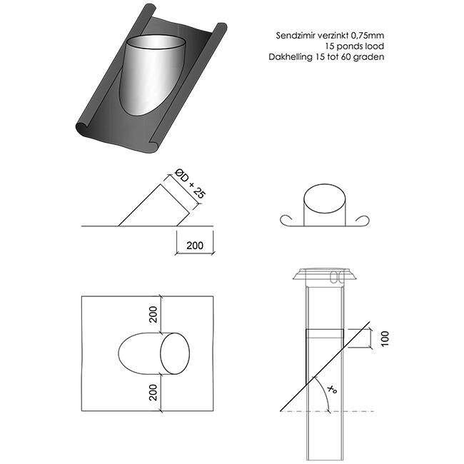 Thermoduct loodslab diameter 150mm - 45 graden
