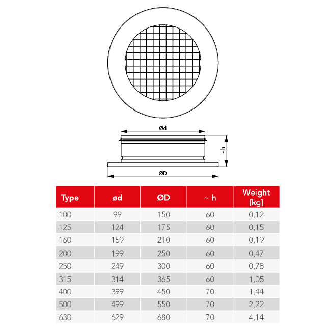 Grille murale en aluminium avec grille fixe - avec ressorts de friction - 800x200 mm - RAL 9010