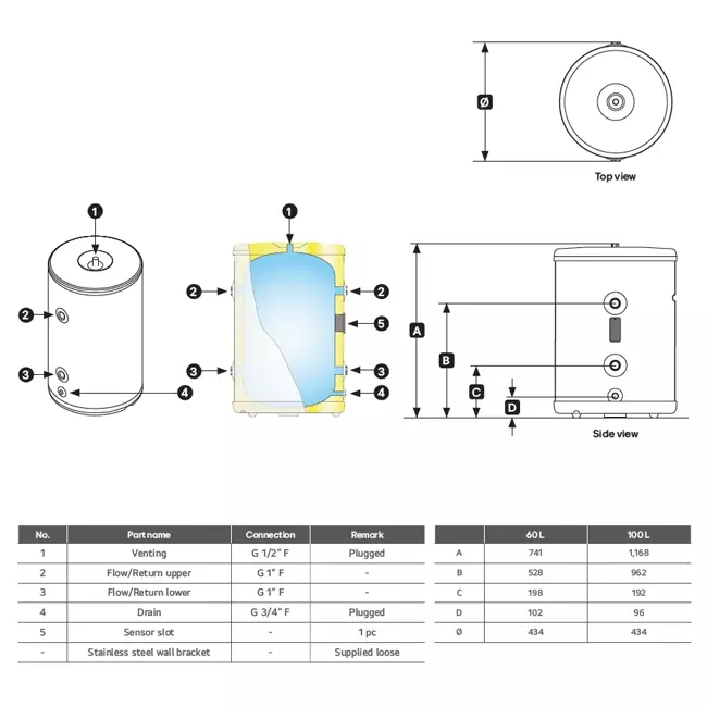 LG buffervat 60L RVS