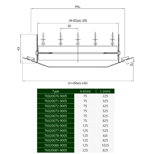 Grille de conduit ClimaConnect à double réglage 1025 x 125 mm pour conduits de 315 à 900 mm - RAL 9005