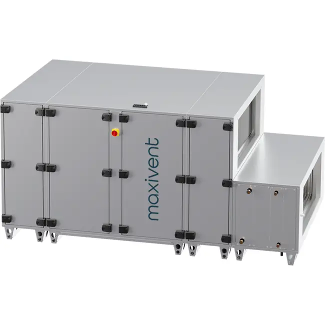 Maxivent WTW luchtbehandelingkasten met tegenstroomwisselaar 7600 m3/h met warmwaterbatterij en DX-koeling horizontaal links - PHE 7600 H WDJL T 02