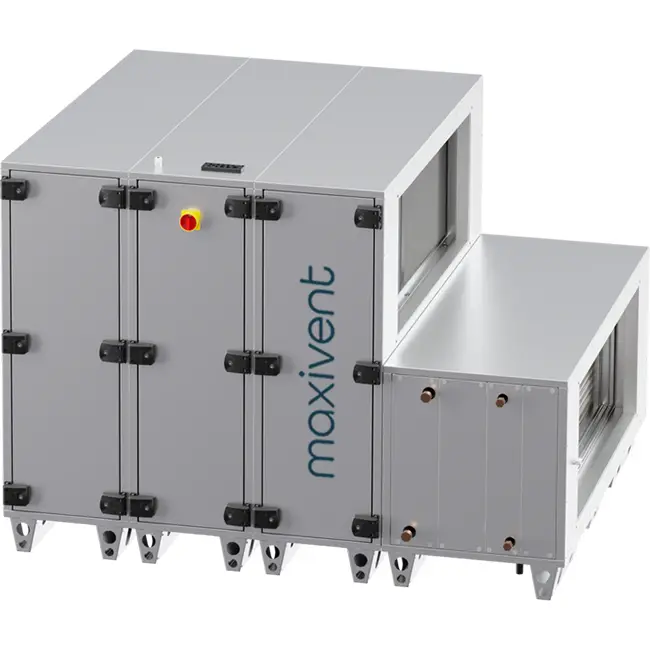 Centrales de traitement d'air Maxivent WTW avec roue à chaleur 16 000 m³/h, batterie à eau chaude et refroidissement DX, horizontale à droite - RHE 16000 H WDJR T 01