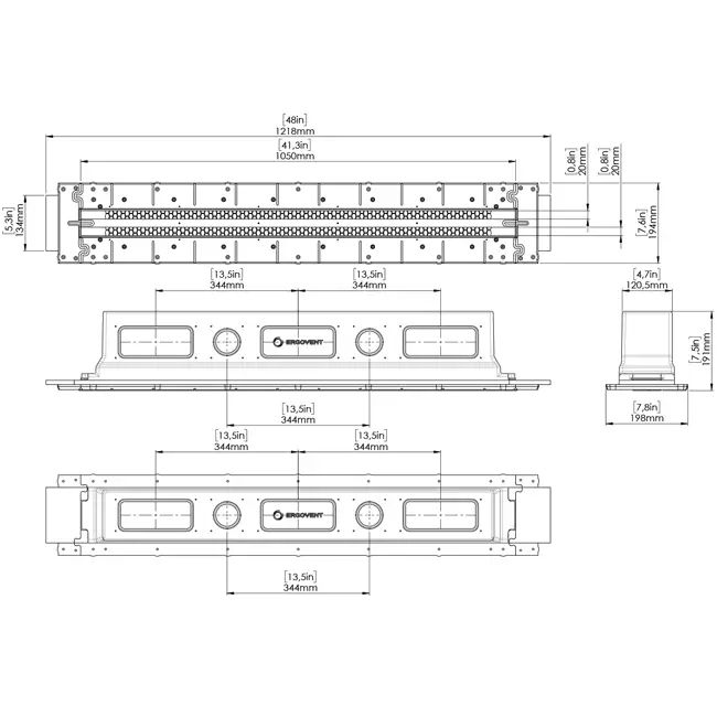 Ergovent inpleisterbaar frameloos lijnrooster 1050 mm met aansluitdiameter 125 mm - airconditioning - 2 sleuven