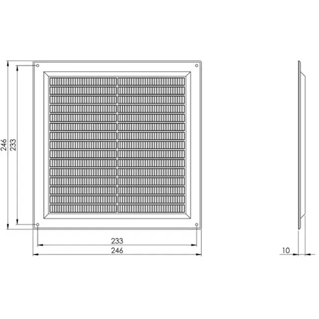 Ventilatierooster vierkant met grill 250x250 zwart - VR2525M