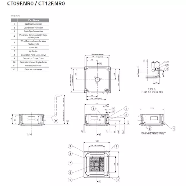 LG Cassette airco met afdekplaat CT12F-S R32 3,5 kW set