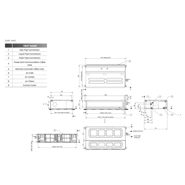 LG Mid static Inverter kanaal airco UM36F-Compact R32 9,5 kW set