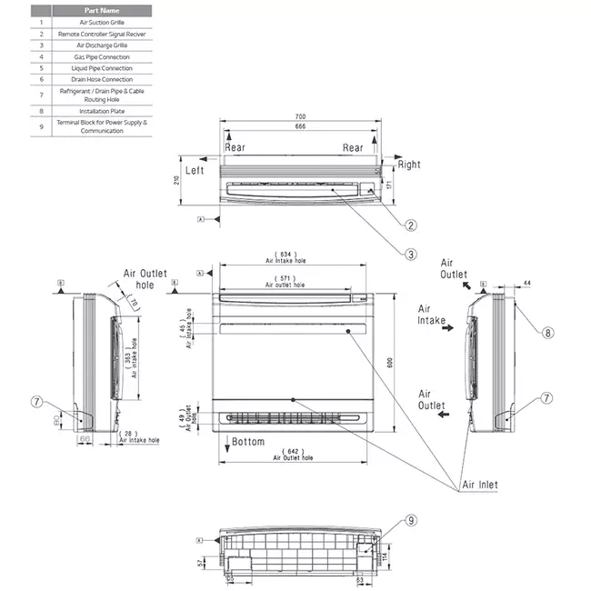 LG Console Inverter wand airco UQ18-S R32 5,0 kW set