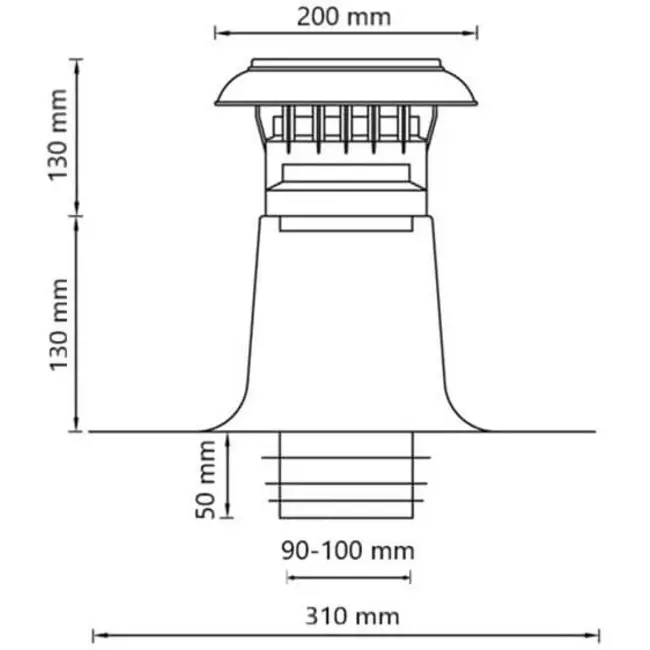 Aération pour toit plat double paroi avec capuchon en plastique Ø 90-100 mm