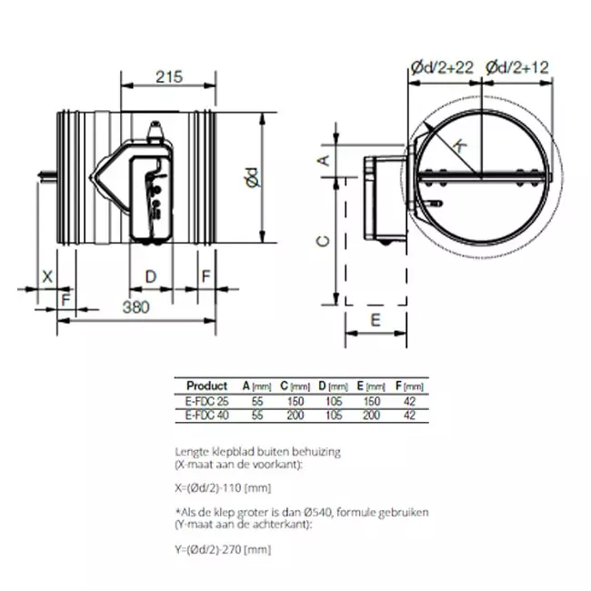 Brandklep rond 125 mm handbediend - E-FDC25 D125 R