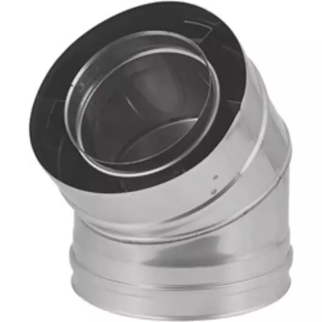 Coude concentrique 45° de 130 - 200 mm de diamètre I316L/I304 (D0,5/0,6) (avec caoutchouc d'étanchéité pour conduit interne)