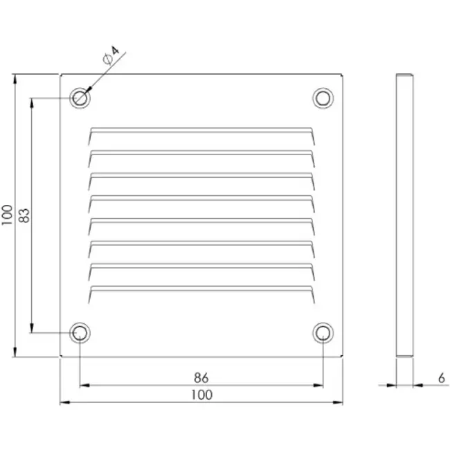 Grille métal 100 x 100 mm zinc - MR1010Zn