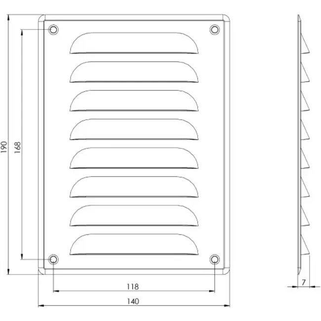 Metalen rechthoekige sleuf rooster 140x190 wit - MR1419