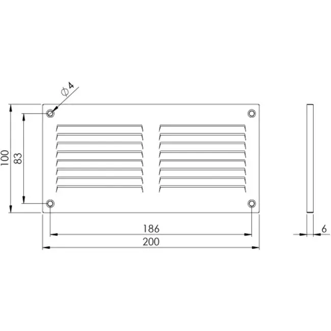 Metalen rechthoekige sleuf rooster 200x100 wit - MR2010