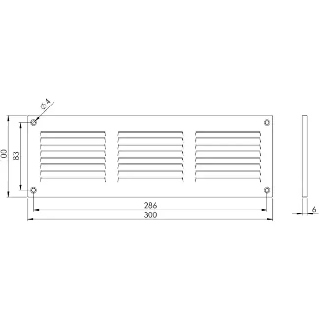 Metalen rechthoekige sleuf rooster 300x100 zink - MR3010ZN