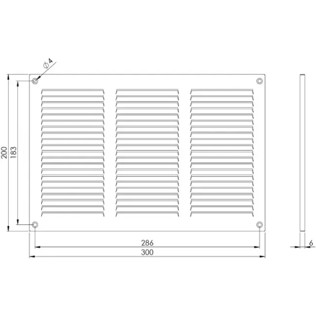 Metalen rooster 300x200mm zink - MR3020Zn